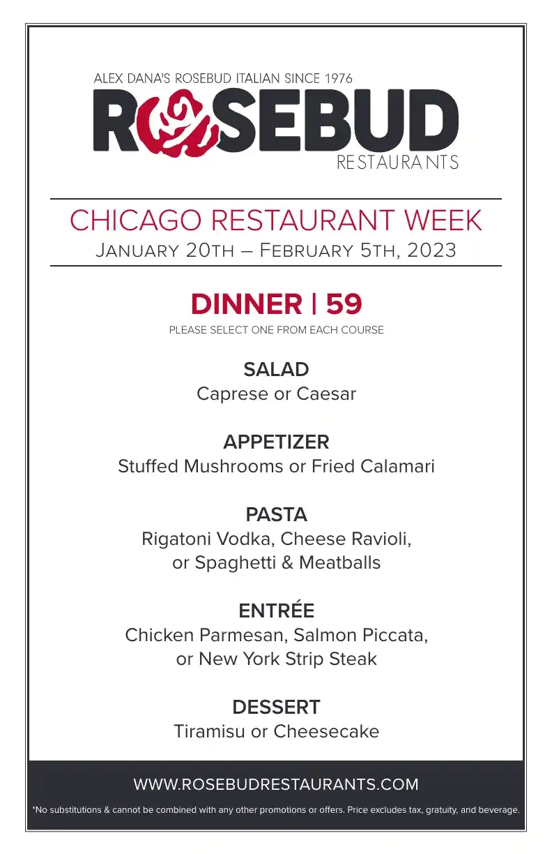 Chicago Restaurant Week 2023 Menu Rosebud Dinner