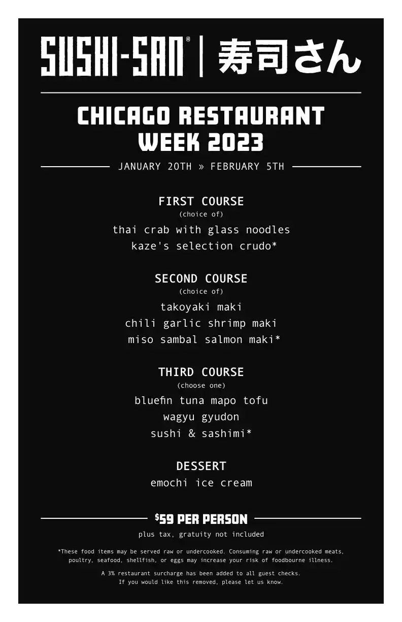 Chicago Restaurant Week 2023 Menu Sushi San
