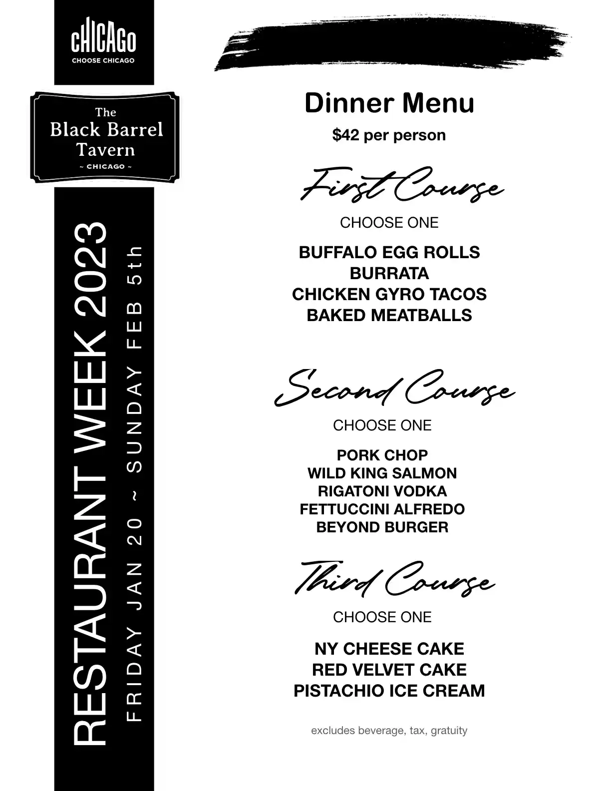 Chicago Restaurant Week 2023 Menu The Black Barrel Tavern Dinner
