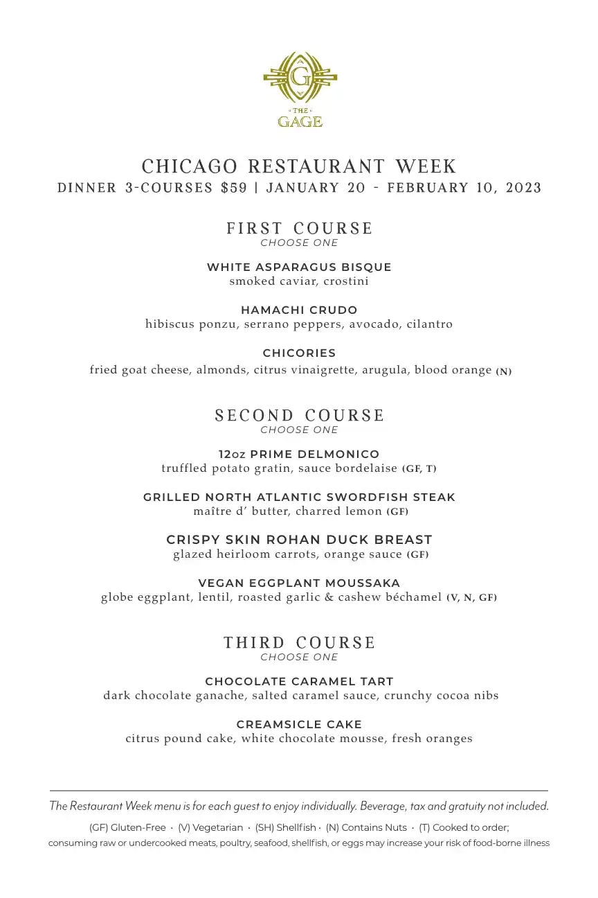 Chicago Restaurant Week 2023 Menu The Gage Dinner