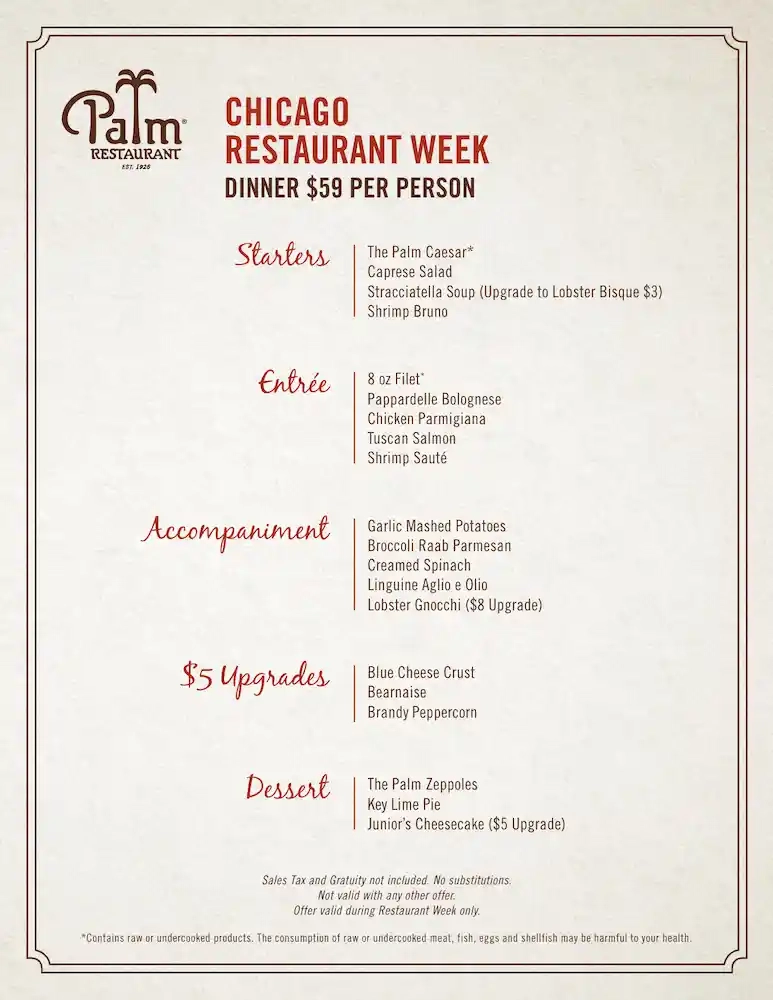 Chicago Restaurant Week 2023 Menu The Palm Chicago