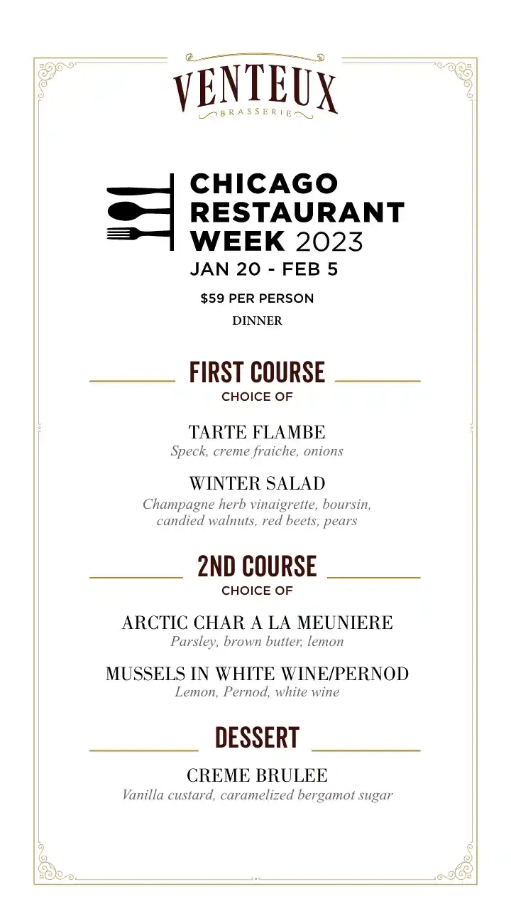 Chicago Restaurant Week 2023 Menu Venteux Cafe Brasserie And Oyster Bar