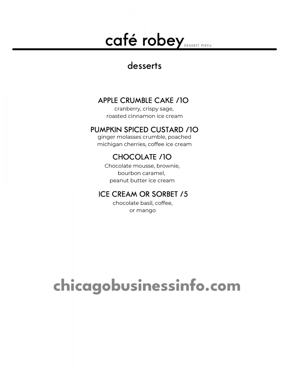 Cafe Robey Chicago Desserts Menu 1