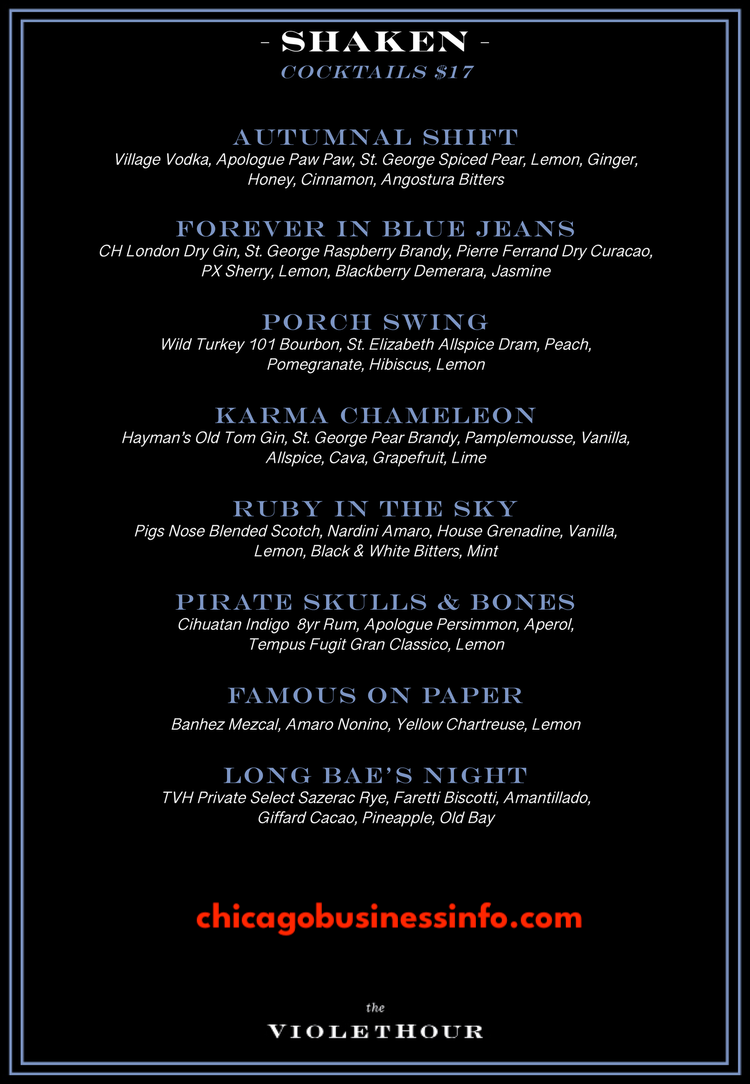 The Violet Hour Drinks Cocktails Menu 1