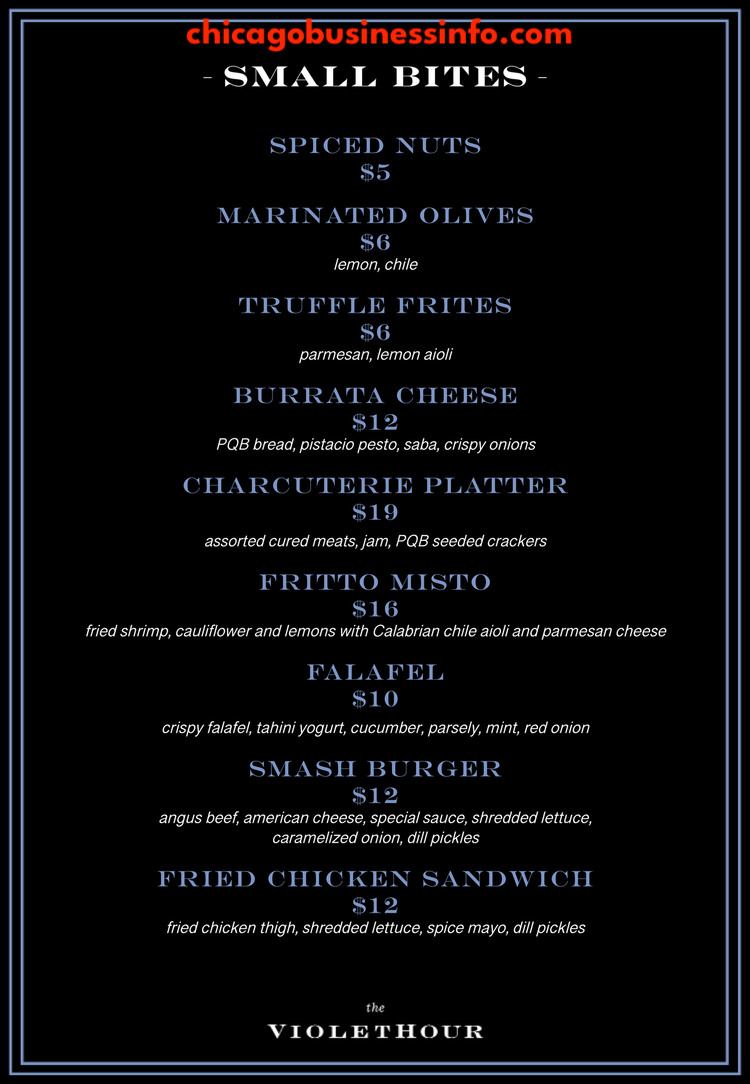 The Violet Hour Food Menu