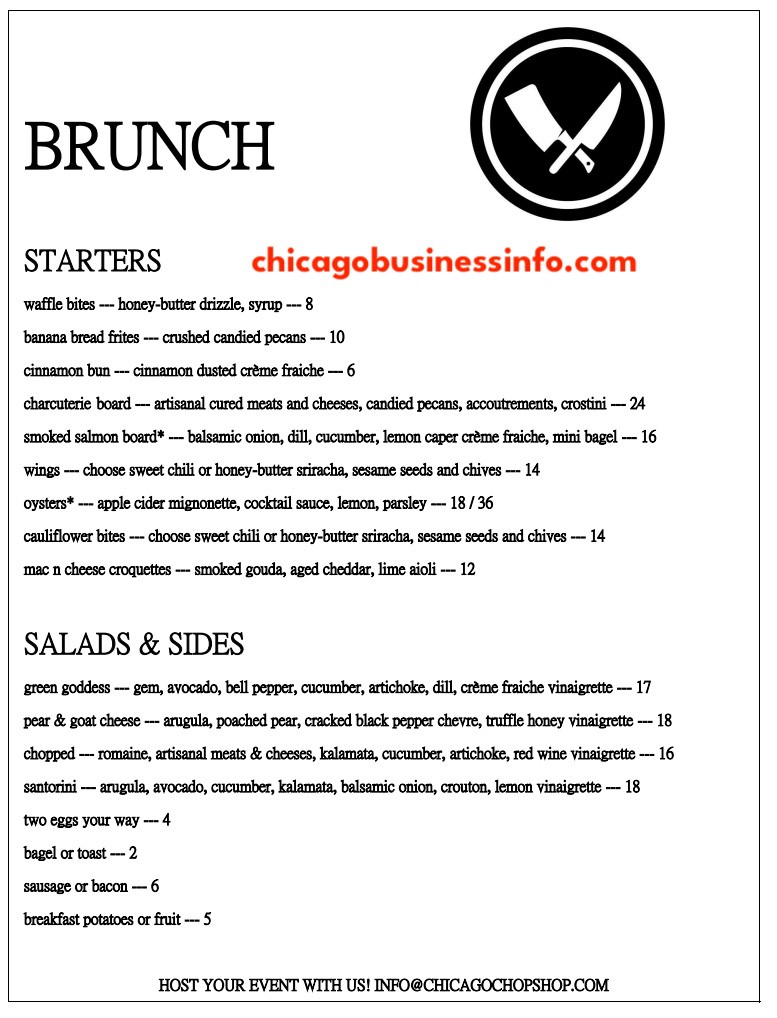 Chop Shop Chicago Brunch Menu 1