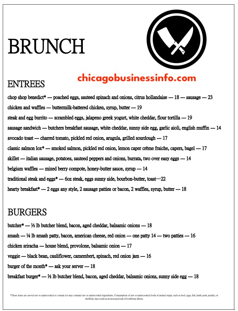 Chop Shop Chicago Brunch Menu 2