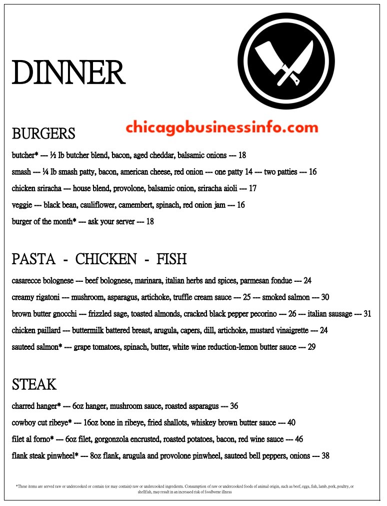 Chop Shop Chicago Dinner Menu 2