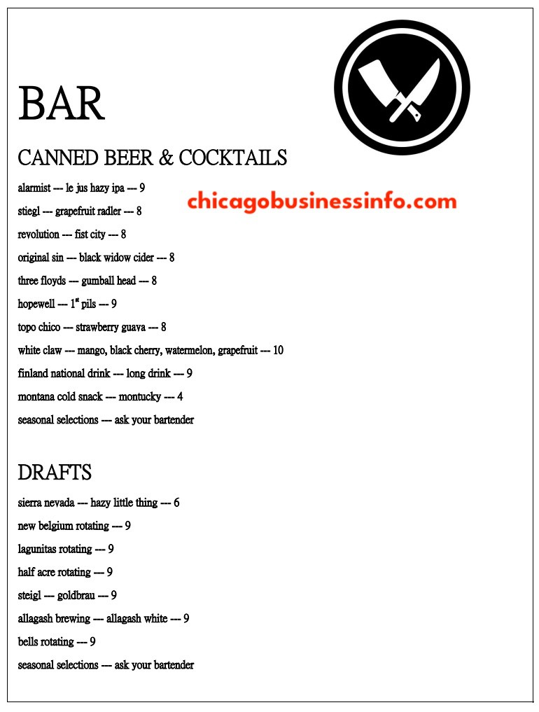 Chop Shop Chicago Drinks Menu 2