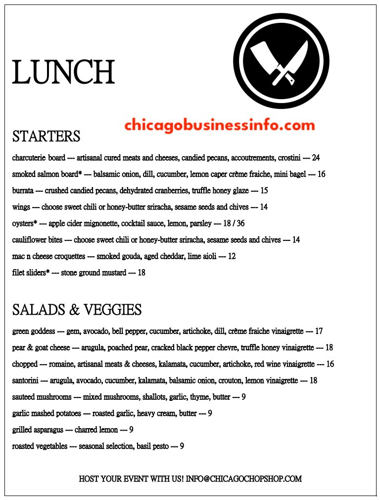 Chop Shop Chicago Lunch Menu 1