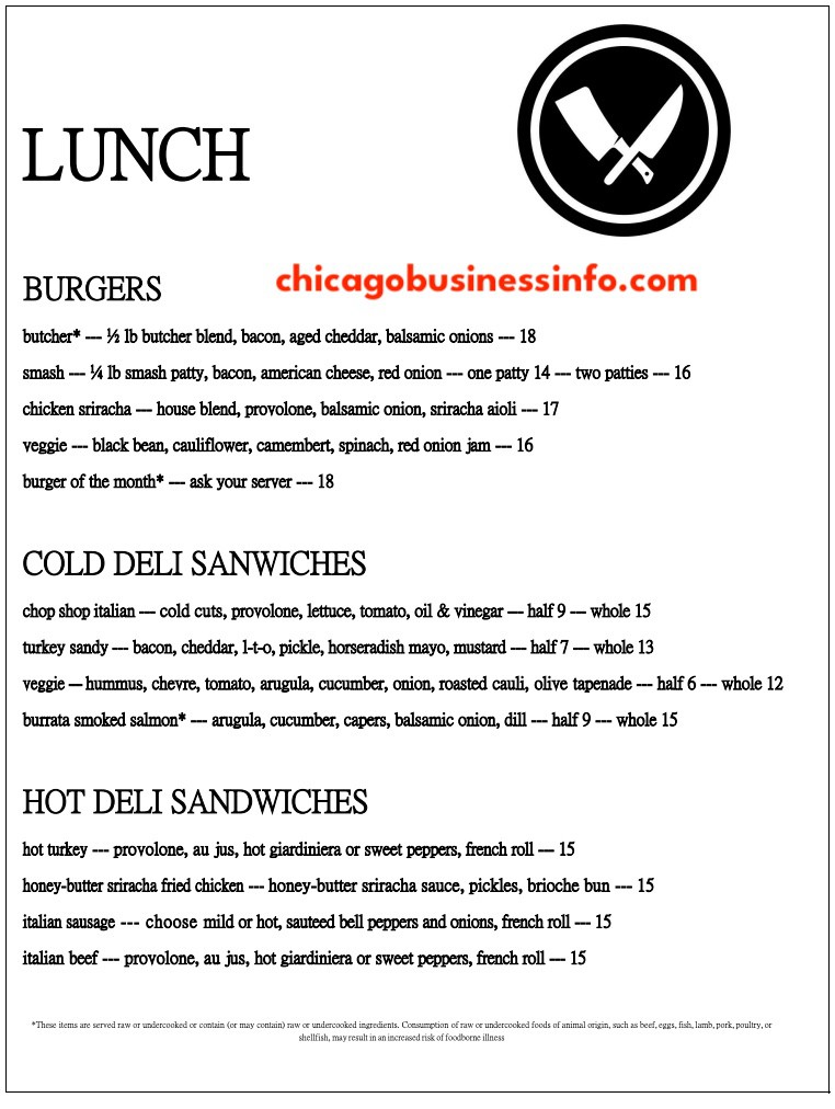 Chop Shop Chicago Lunch Menu 2