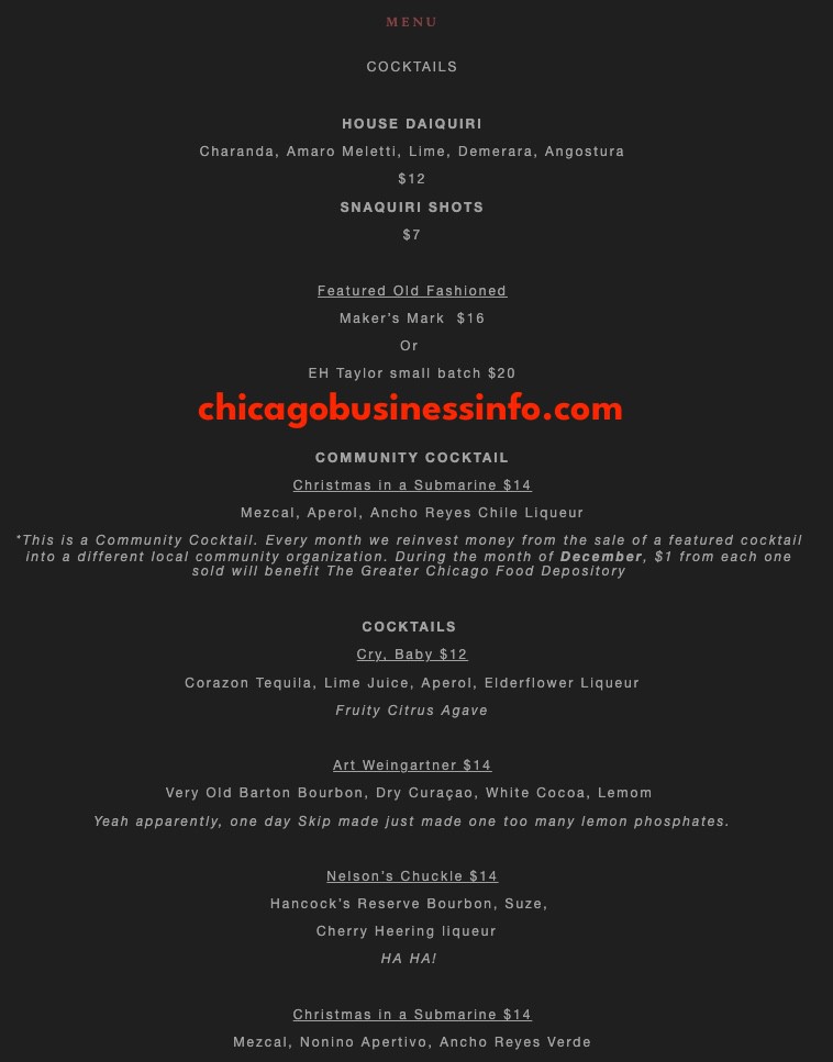 The Revel Room Chicago Menu 1