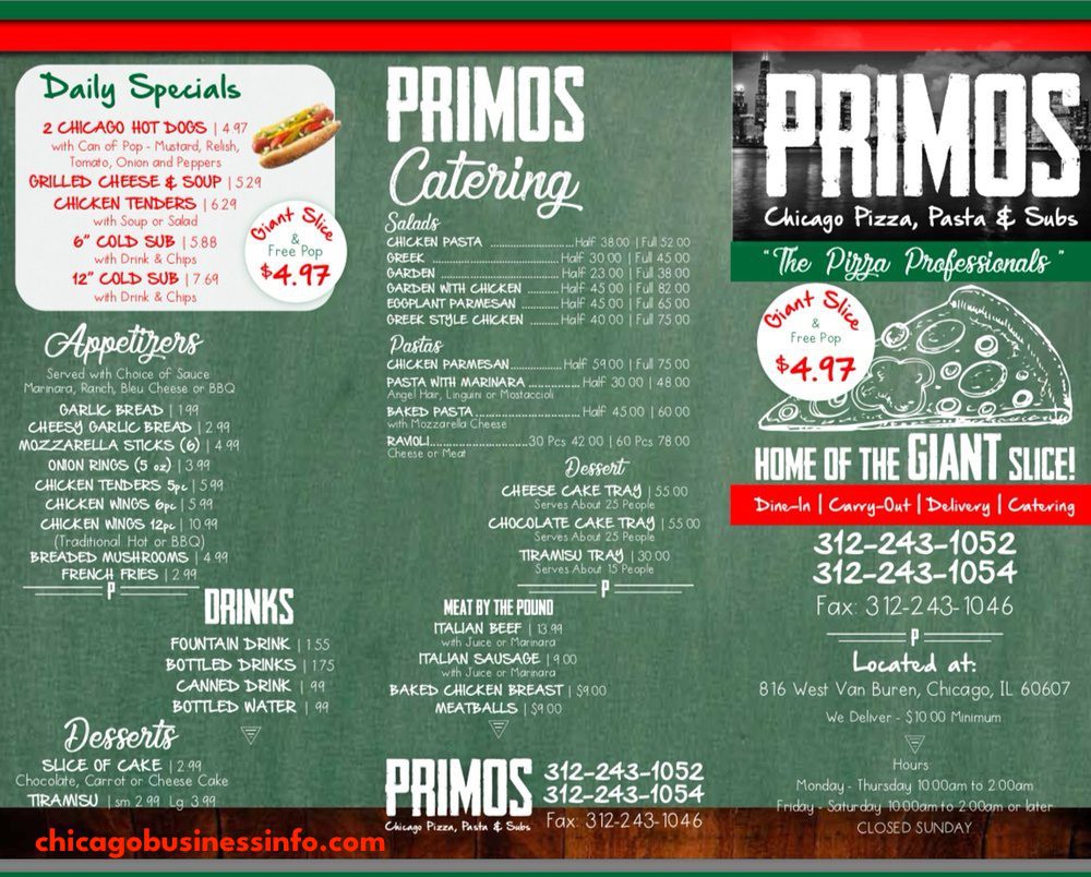 Primos Pizza Chicago Menu 1