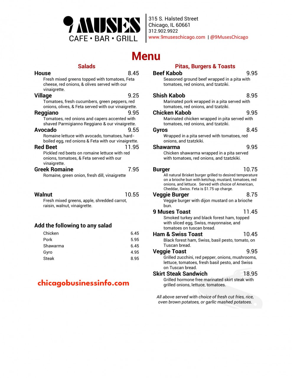 9 Muses Bar And Grill Chicago Menu 2