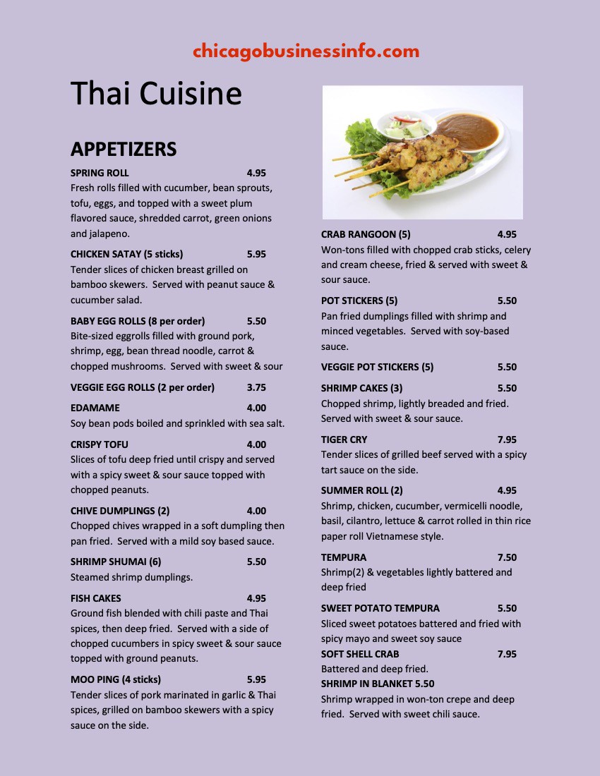 Tala Thai Sushi Chicago Menu 1