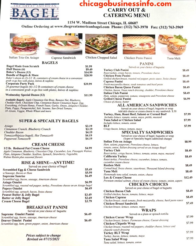 The Great American Bagel Chicago Madison Menu 1