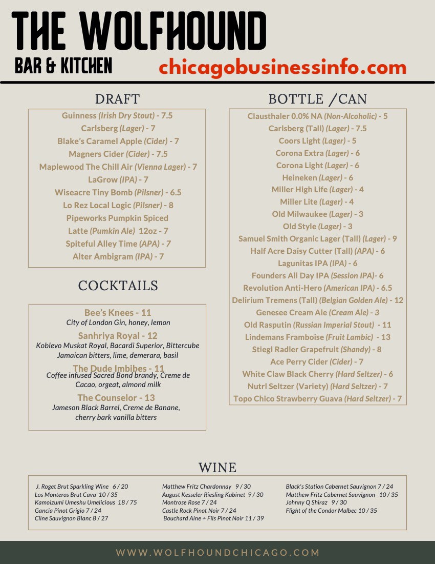 The Wolfhound Bar And Kitchen Chicago Brunch Menu 2
