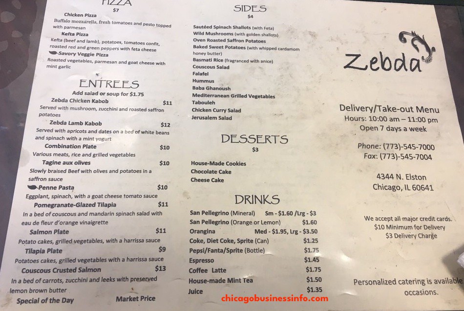 Zebda Chicago Menu 2