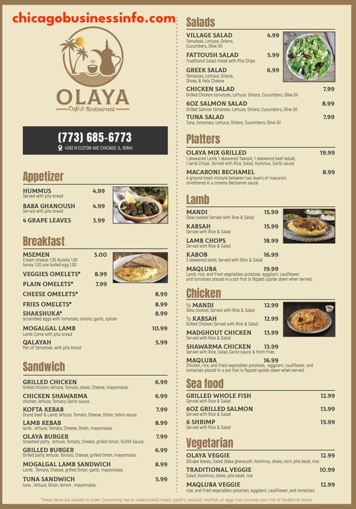 OLAYA Café & Restaurant Chicago Menu 1