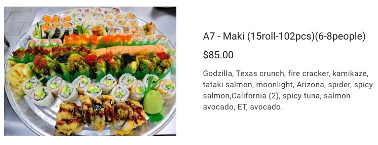 Lawrence Fish Market Chicago A7 Maki Sushi Tray