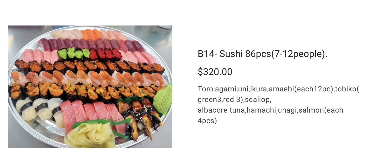 Lawrence Fish Market Chicago B14 Maki Sushi Tray