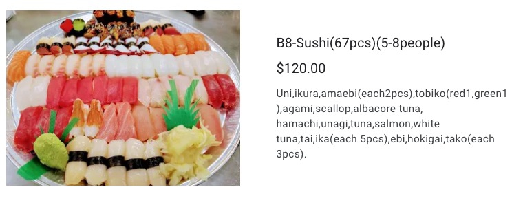 Lawrence Fish Market Chicago B8 Maki Sushi Tray