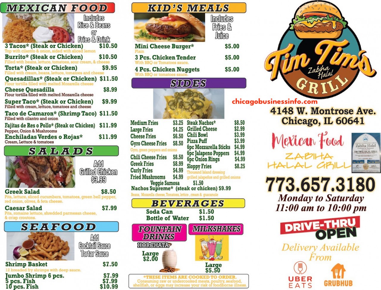 Tim Tims Halal Grill Chicago Menu 1