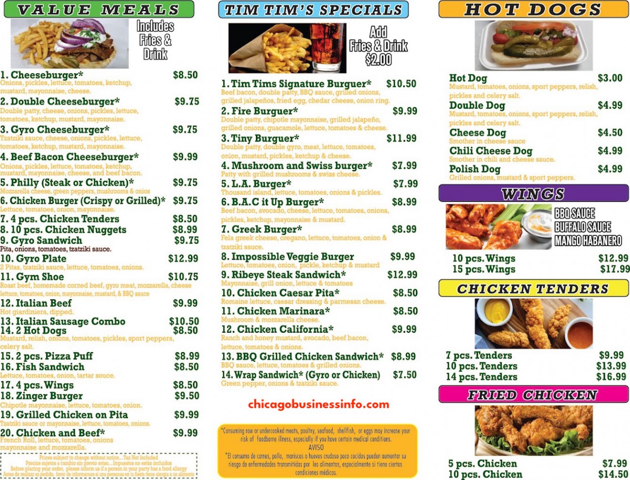 Tim Tims Halal Grill Chicago Menu 2