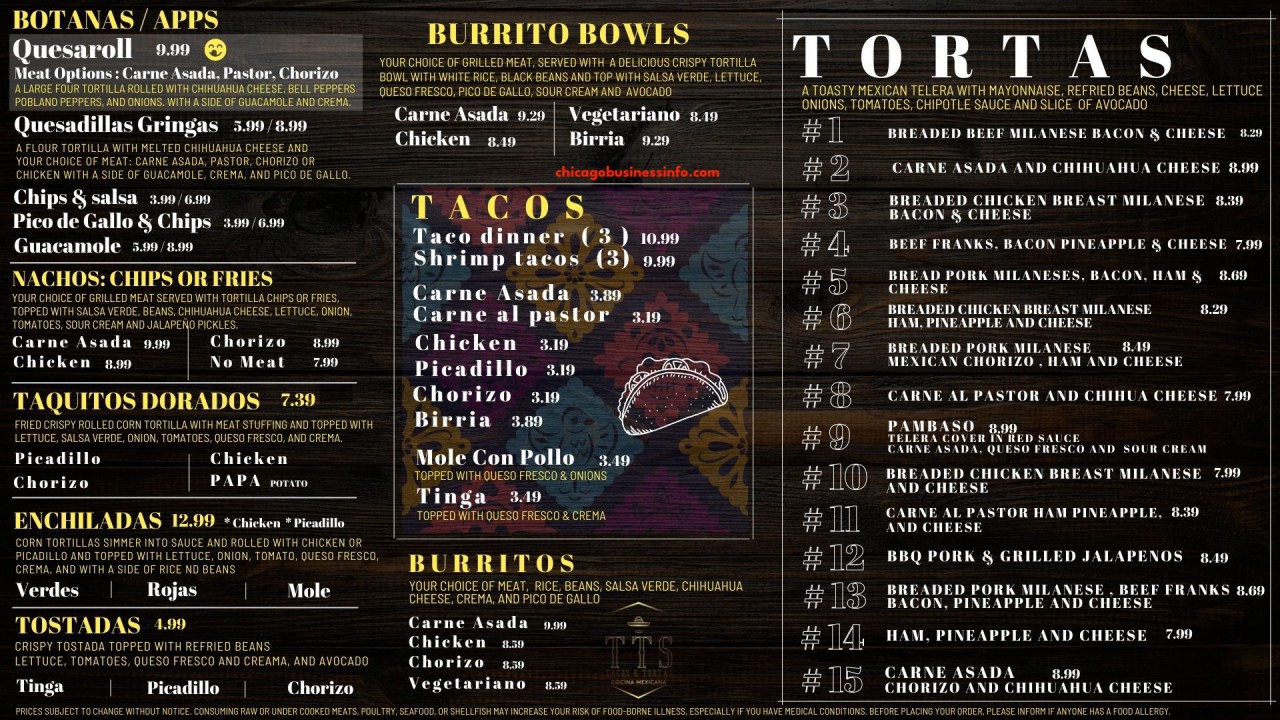 TTS Tacos & Tortas Cocina Mexicana Chicago Menu 2