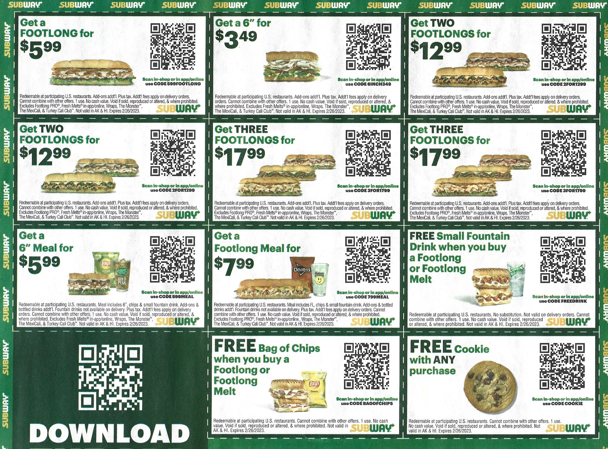 Subway Chicago Deals Coupons December 2022 - Expires 2/26/2023