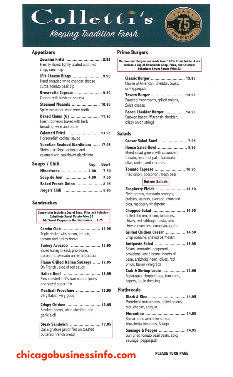 Colletti's Chicago Lunch Menu 1