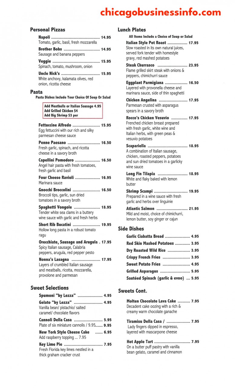 Colletti's Chicago Lunch Menu 2