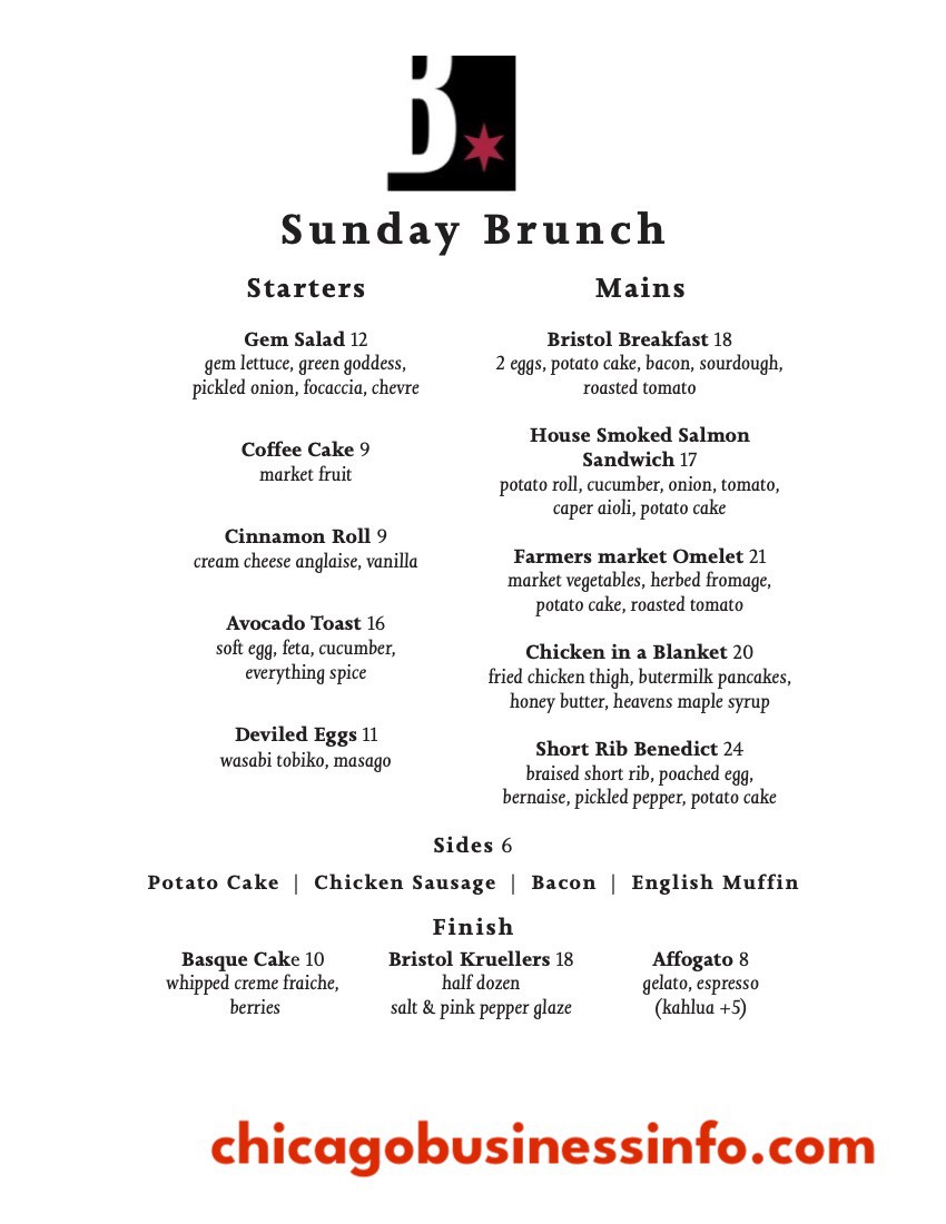 The Bristol Chicago Brunch Menu