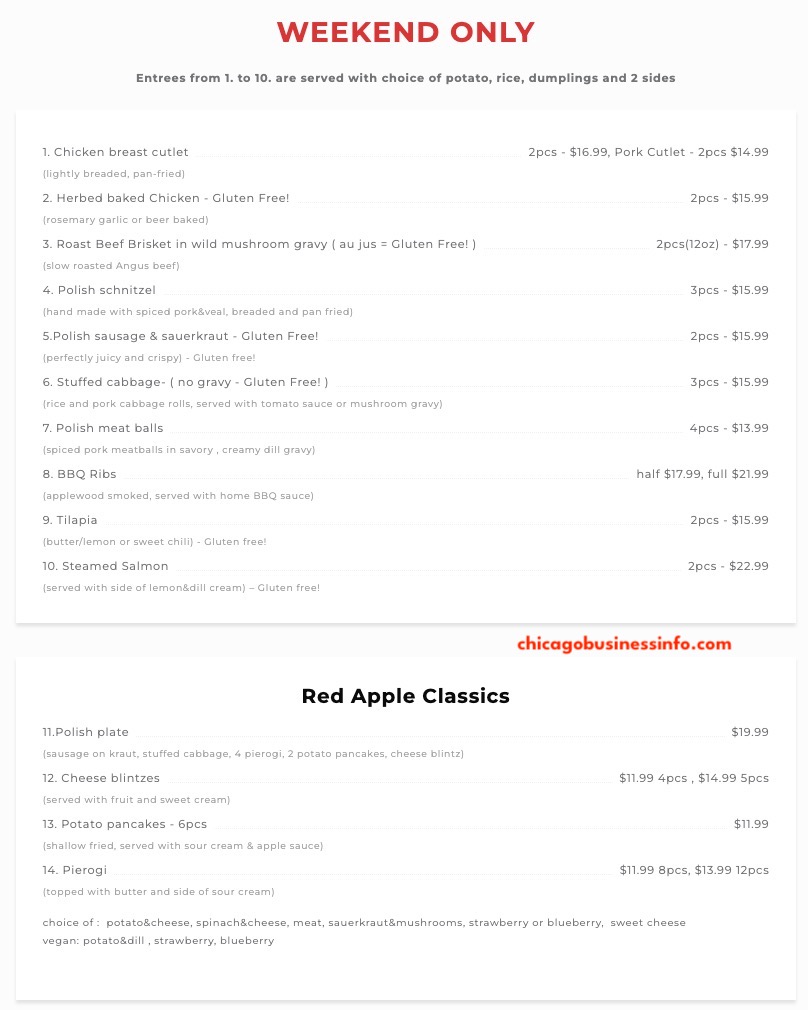 Red Apple Buffet Chicago Takeout Menu