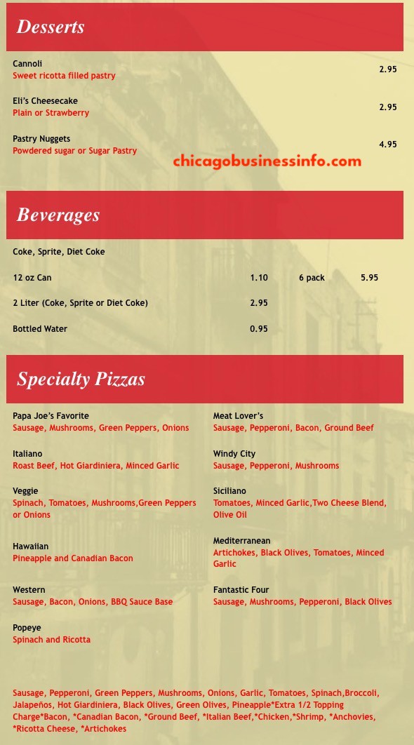 Papa Joe's Pizza Chicago Menu 4