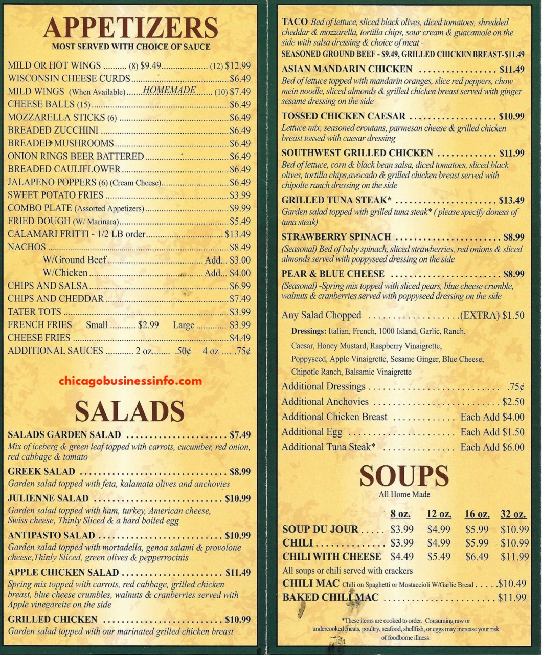 Paterno's Pizza Chicago Menu 1