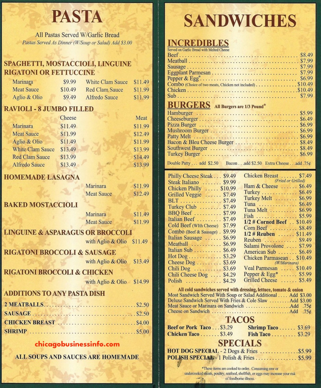 Paterno's Pizza Chicago Menu 2