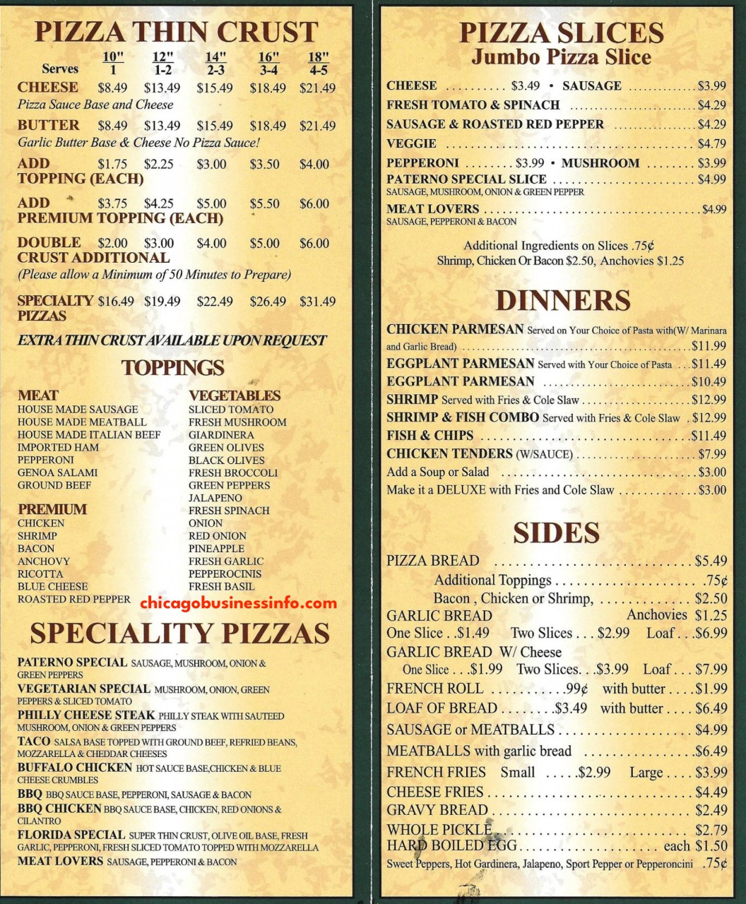 Paterno's Pizza Chicago Menu 3