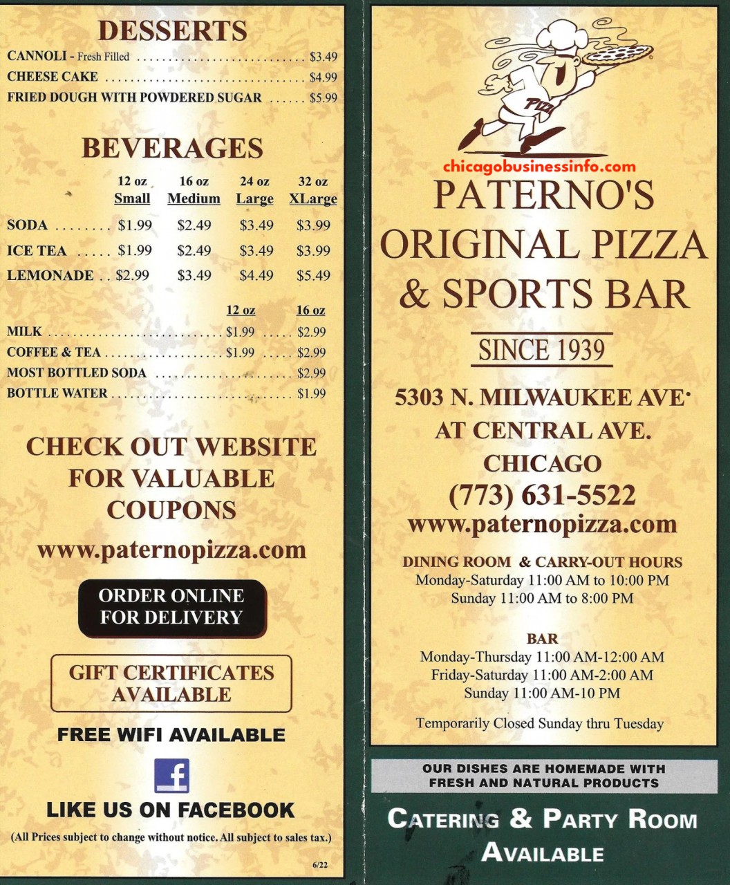 Paterno's Pizza Chicago Menu 4