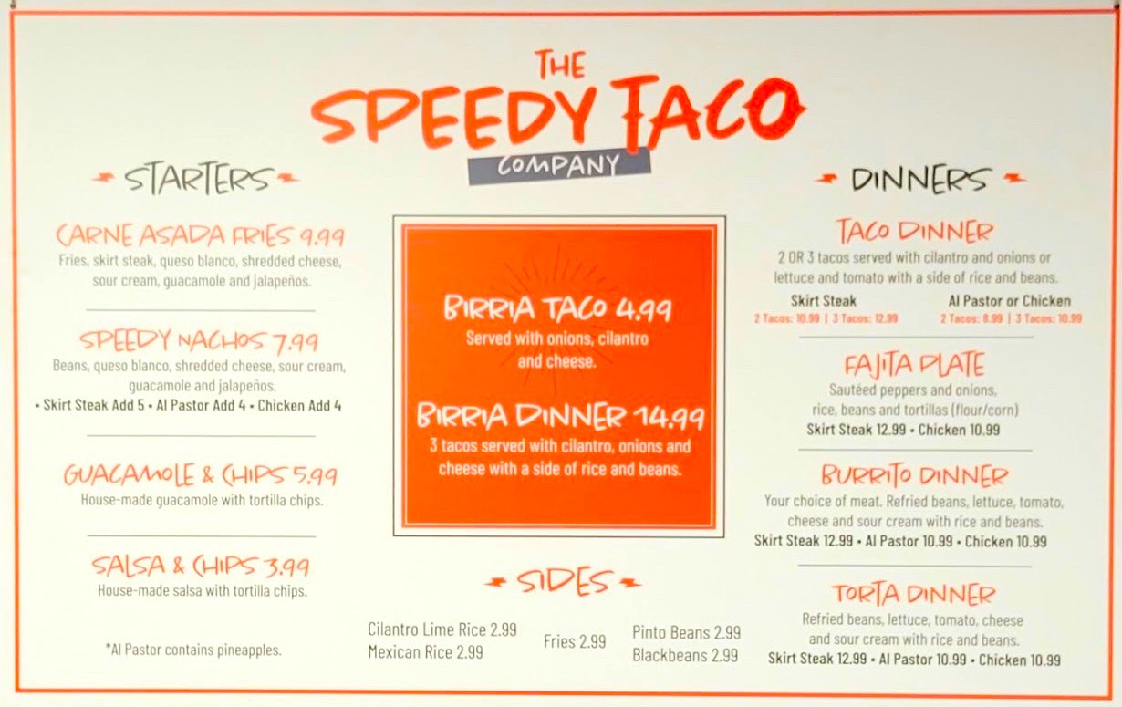 The Speedy Taco Milwaukee Ave Chicago Menu 1