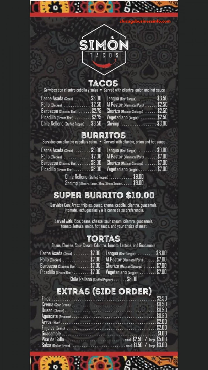 Simòn Tacos Chicago Menu 2