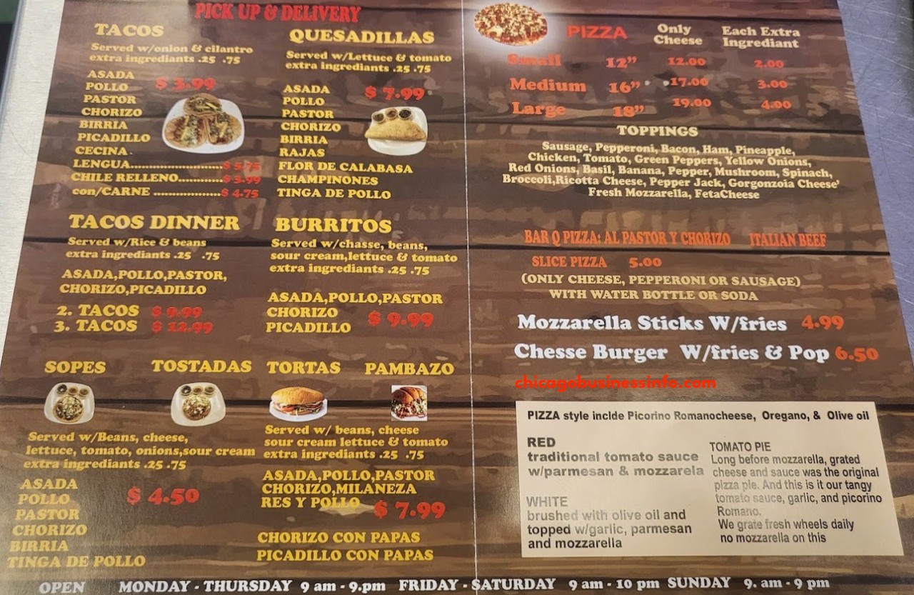 Deleite’s Pizza and Mexican Food Chicago Menu 2