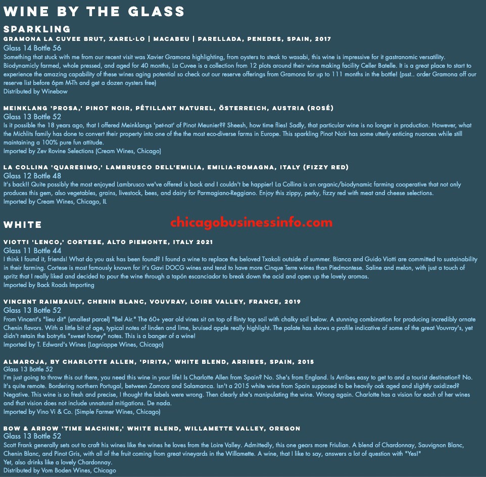 Websters Wine Bar Chicago Wine By Glass Menu 1