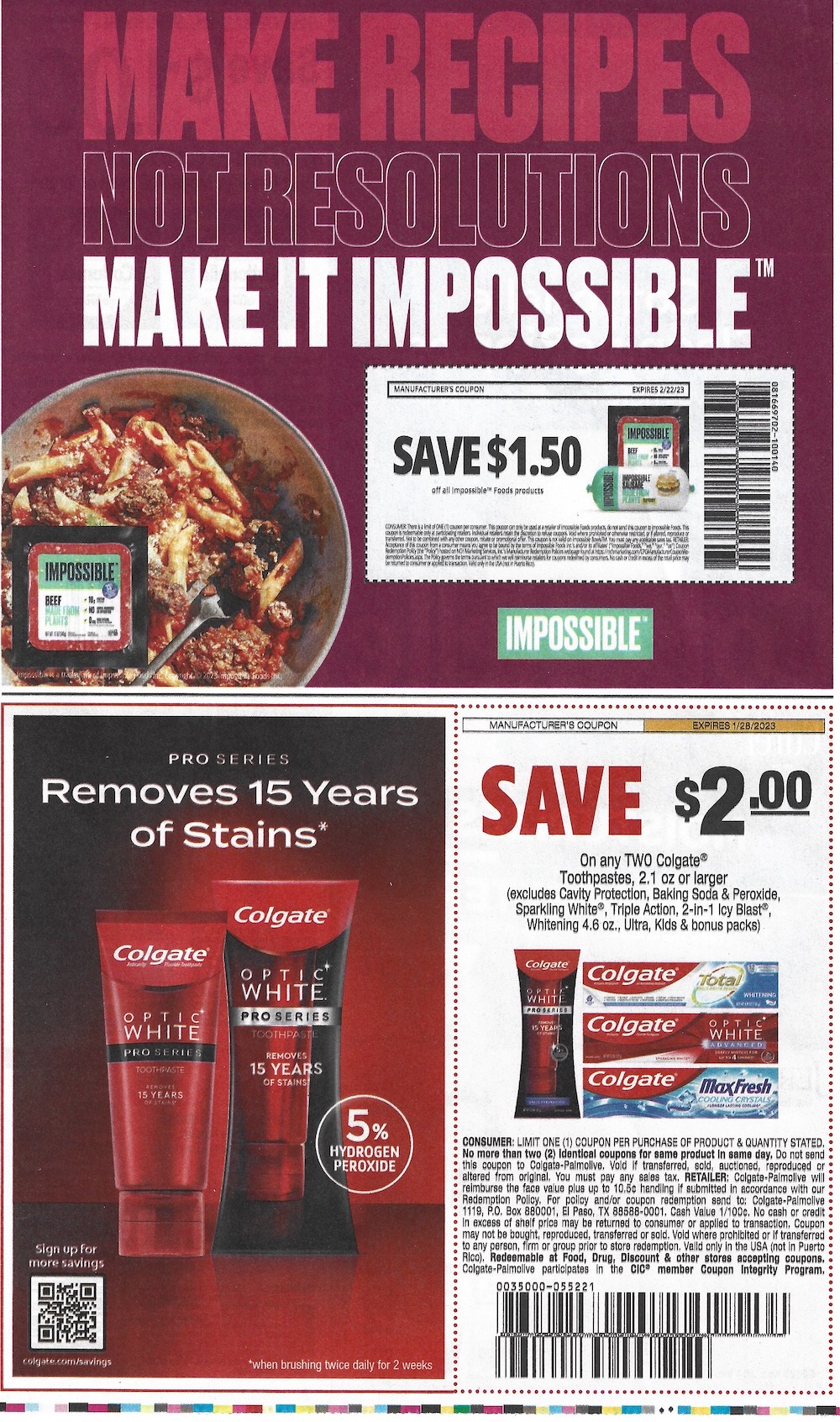 Chicago Tribune Smart Source Coupons January 08 2023 Colgate Impossible Beef