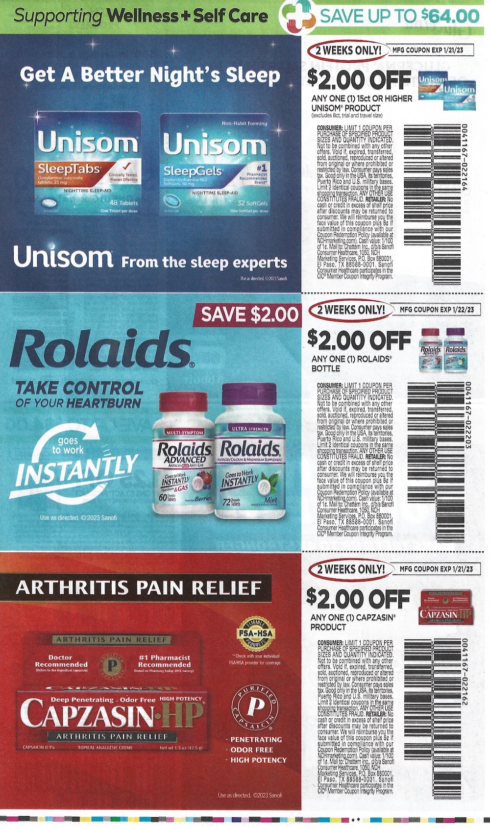 Chicago Tribune Smart Source Coupons January 08 2023 Unisom Rolaids Czpzasin