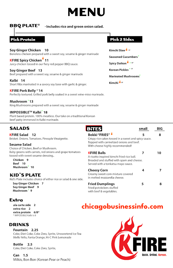 Kfire Korean BBQ Chicago Menu