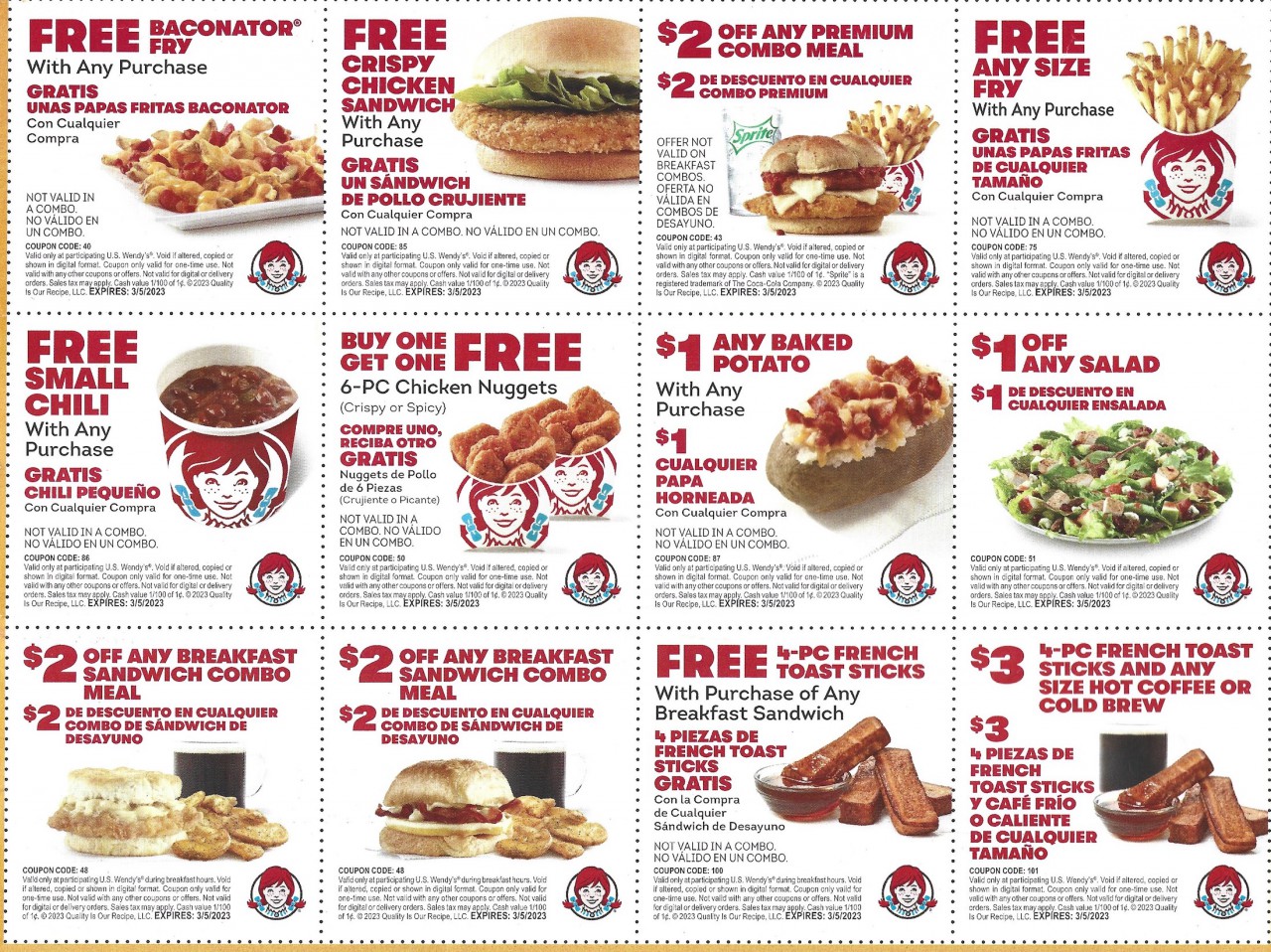 Wendy's Coupons Buy One Get One Deals February Expires 03/05/2023 2