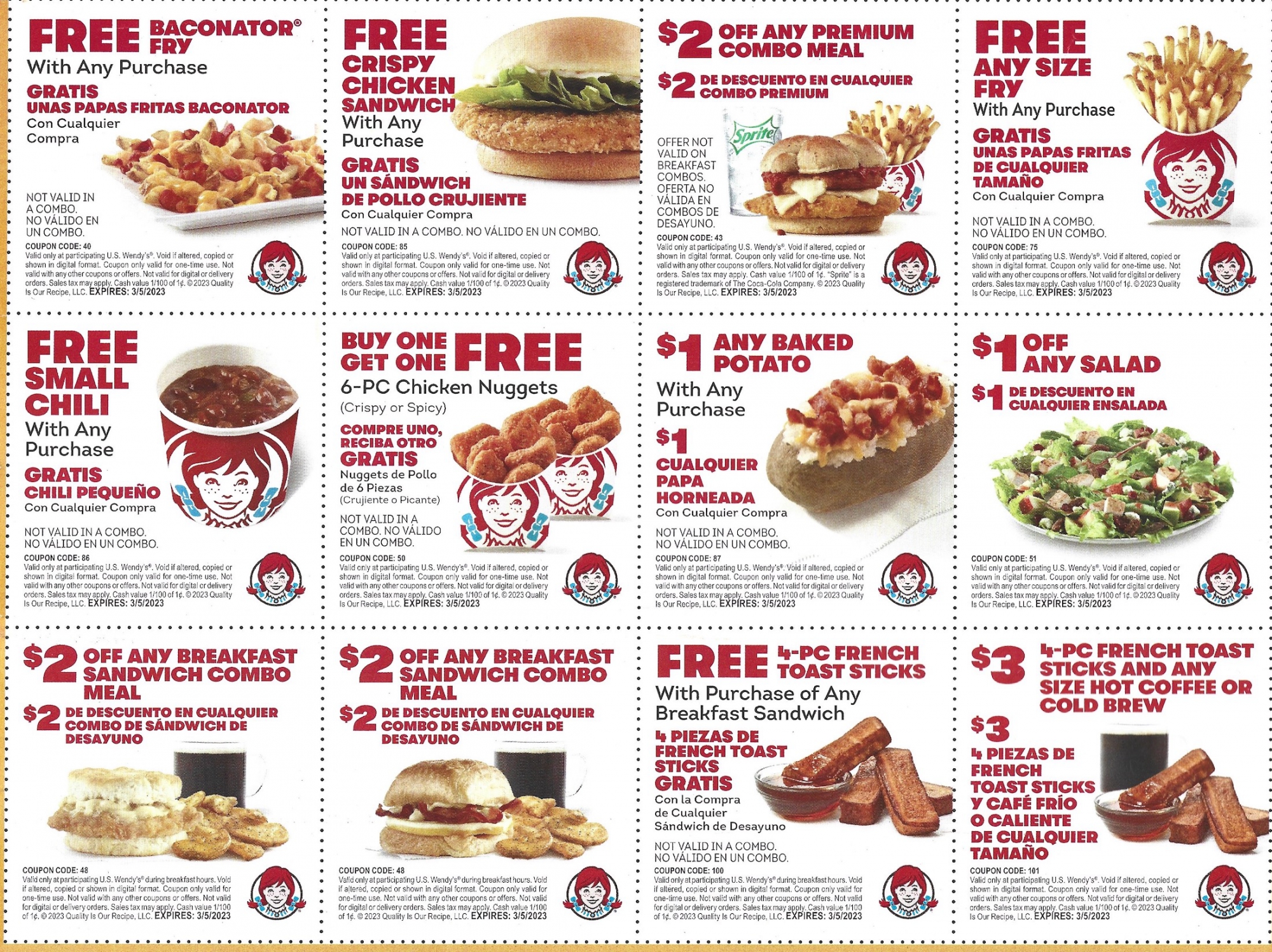Wendy's Coupons Buy One Get One Deals February - Expires 03/05/2023