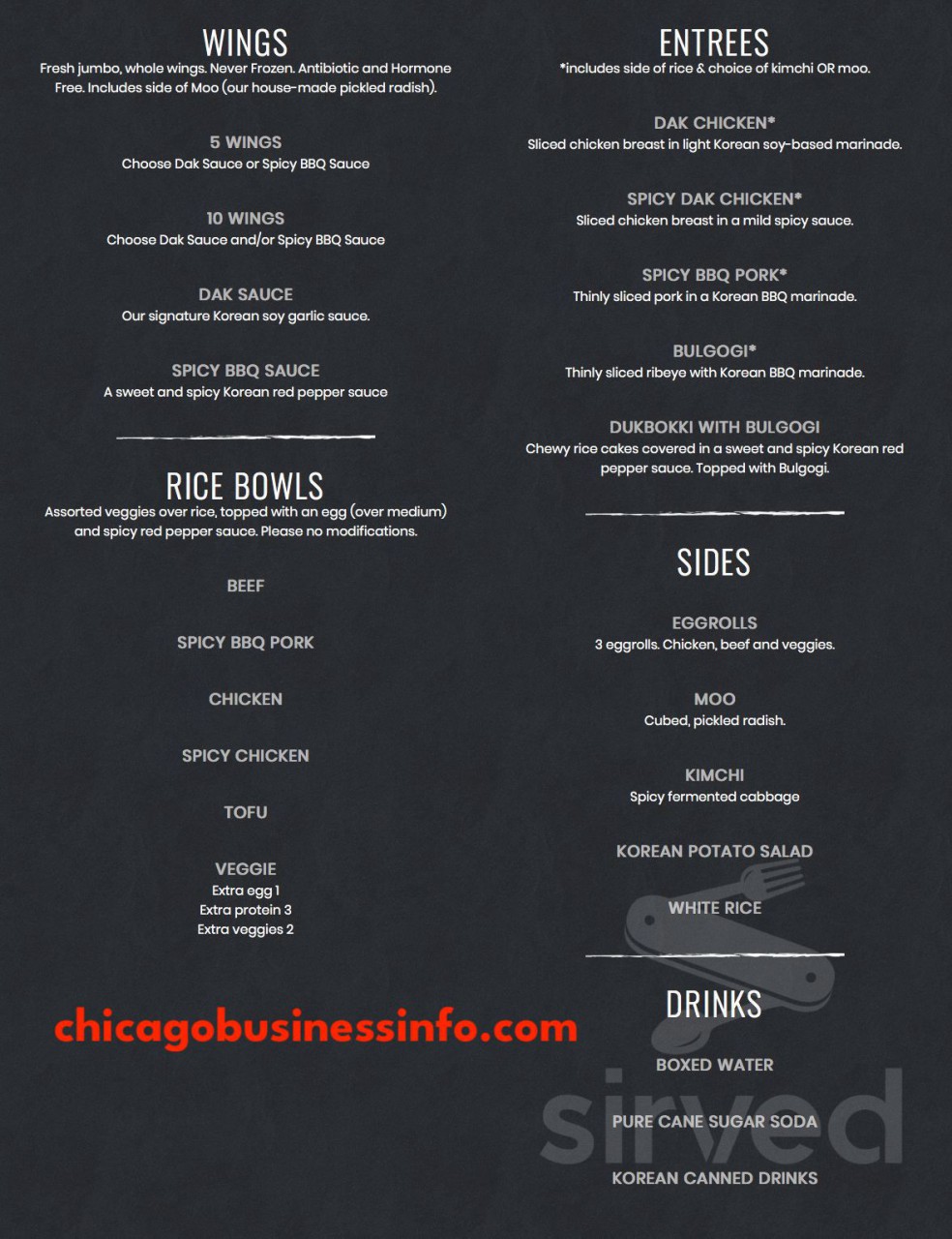 Dak Chicago Menu 1