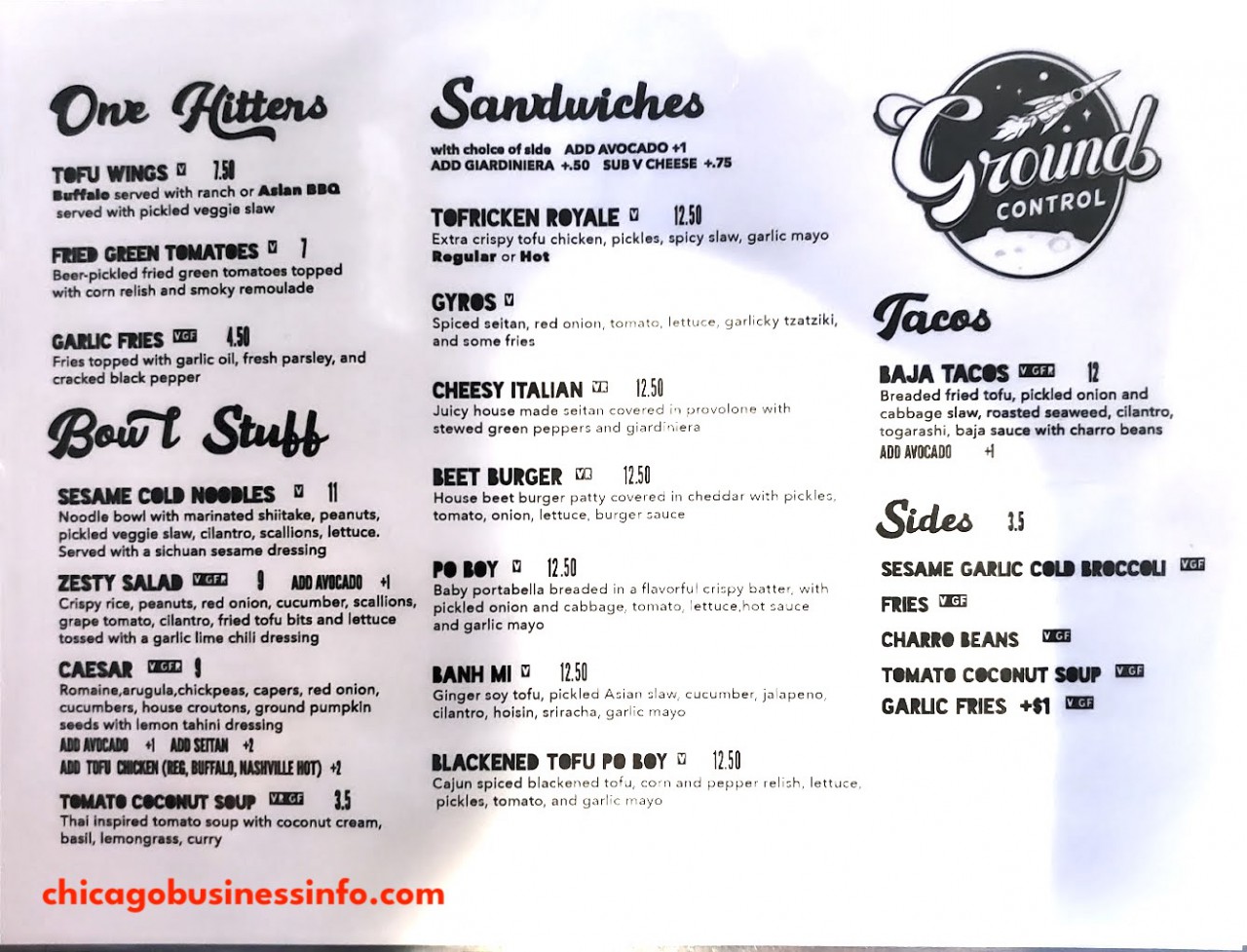 Ground Control Chicago Menu